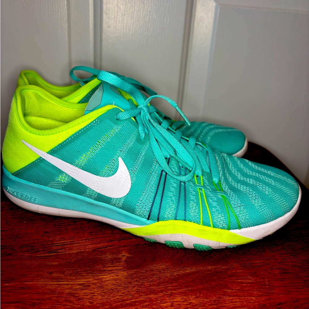 Nike Free Turquoise and Neon Green Sneakers
